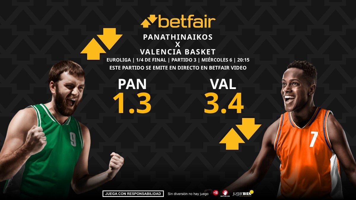 Panathinaikos - Valencia Basket (partido 3): horario, dónde ver, pronósticos, estadísticas y cuadro