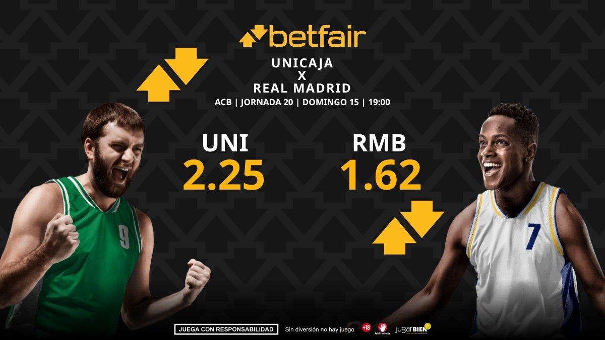 Unicaja - Real Madrid: horario, dónde ver, pronósticos, estadísticas y clasificación