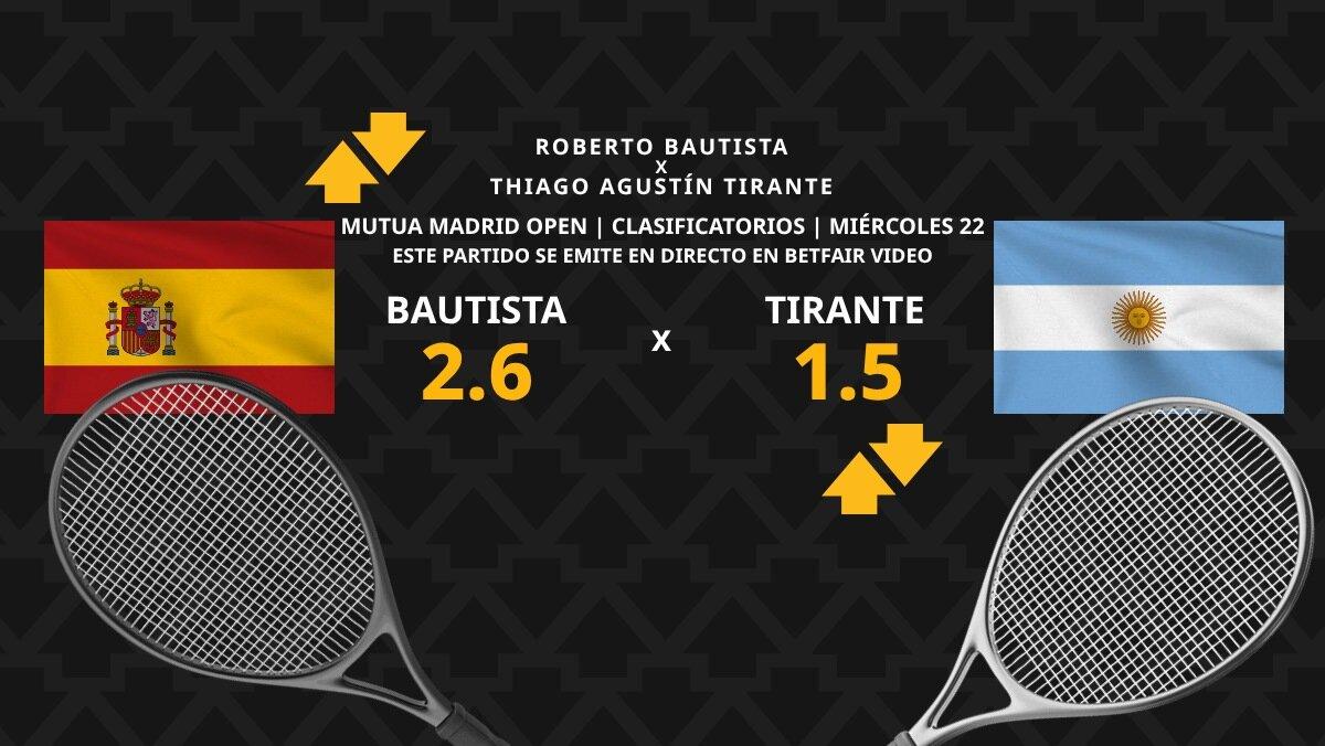 Roberto Bautista - Thiago Agustín Tirante: horario, dónde ver, estadísticas, cuadro y pronósticos