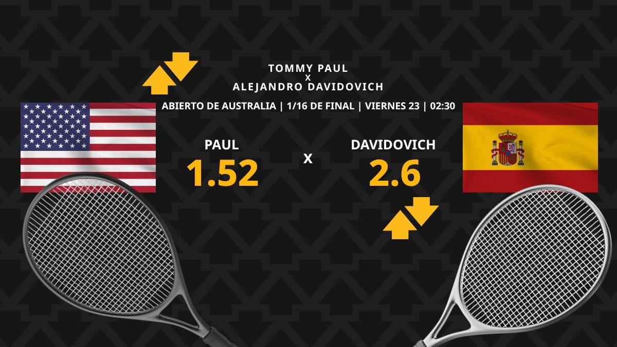 Tommy Paul vs. Alejandro Davidovich: horario, dónde ver, estadísticas y pronósticos