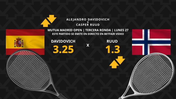 Alejandro Davidovich - Casper Ruud: horario, dónde ver, estadísticas, cuadro y pronósticos