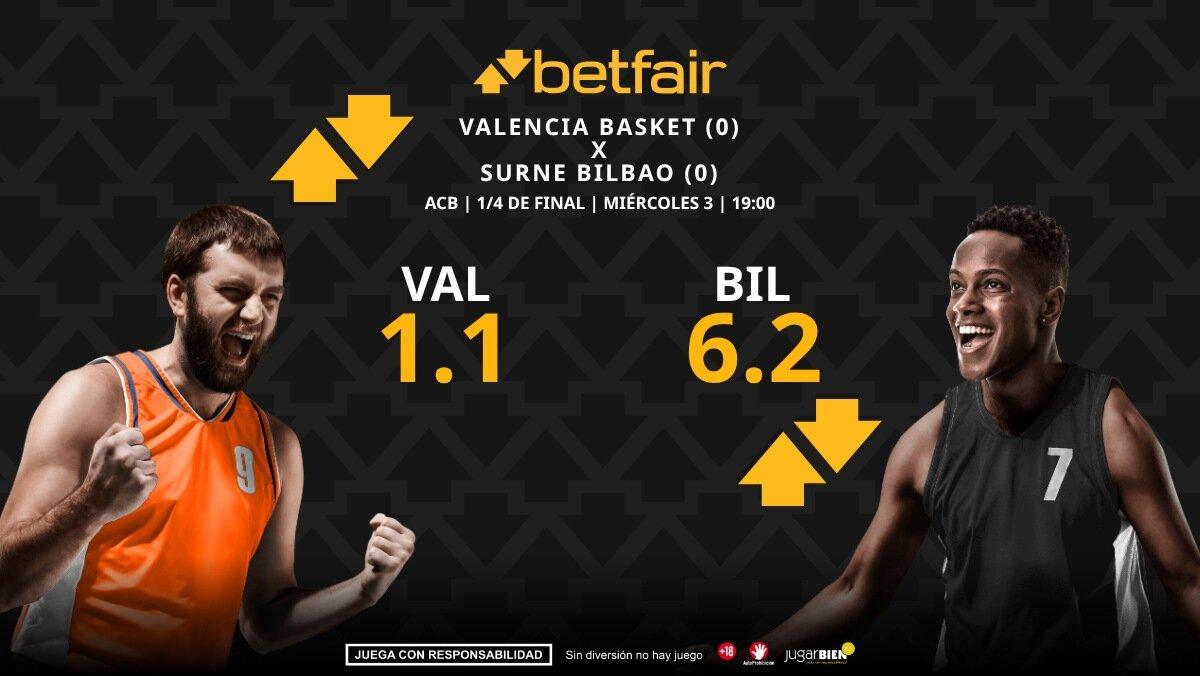 Valencia Basket - Surne Bilbao: horario, dónde ver, pronósticos, estadísticas y cuadro