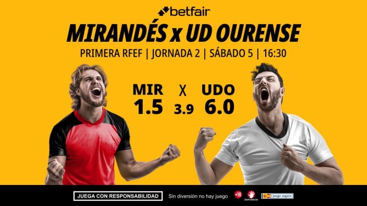 Mirandés - UD Ourense: alineaciones, horario, dónde ver, pronósticos y estadísticas