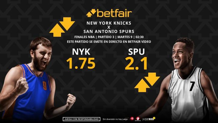 New York Knicks - San Antonio Spurs (partido 3): horario, dónde ver, bajas, estadísticas y pronósticos