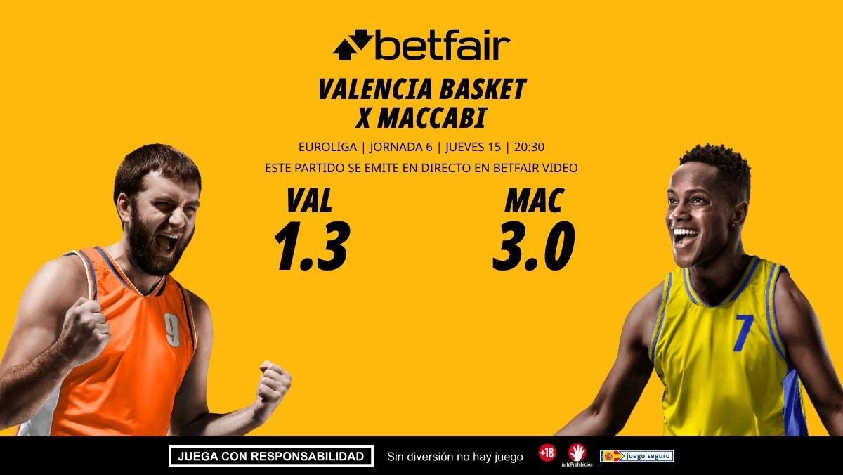 Valencia Basket - Maccabi: horario, dónde ver, bajas, estadísticas y pronósticos