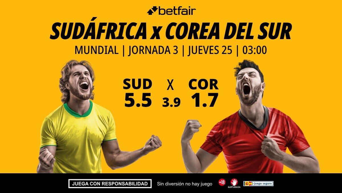 Sudáfrica - Corea del Sur: alineaciones, horario, dónde ver, pronósticos y estadísticas