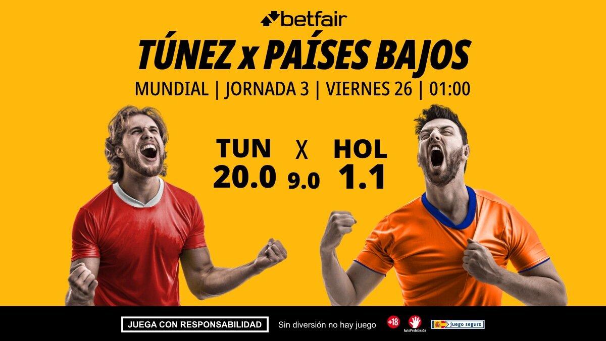 Túnez - Países Bajos: alineaciones, horario, dónde ver, pronósticos y estadísticas