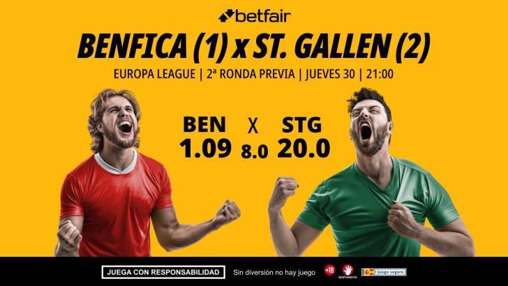 Benfica - St. Gallen: alineaciones, horario, dónde ver, pronósticos y estadísticas