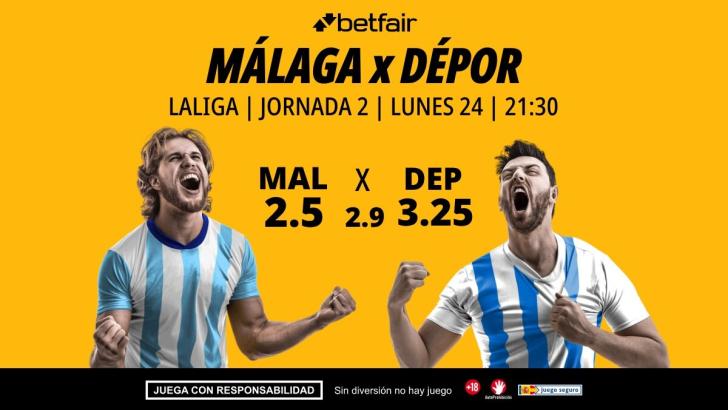 Málaga - Deportivo: alineaciones, horario, dónde ver, pronósticos y estadísticas