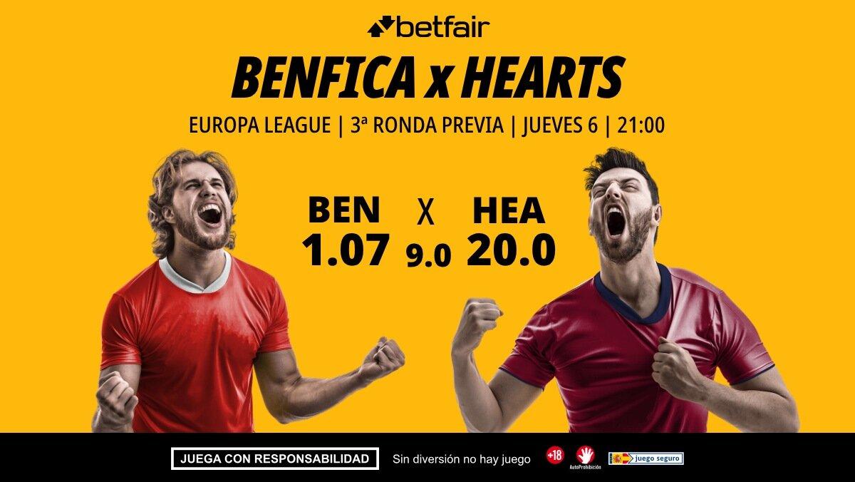 Benfica - Hearts: alineaciones, horario, dónde ver, pronósticos y estadísticas