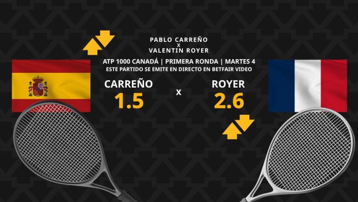 Pablo Carreño Busta - Valentin Royer: horario, dónde ver, estadísticas y pronósticos