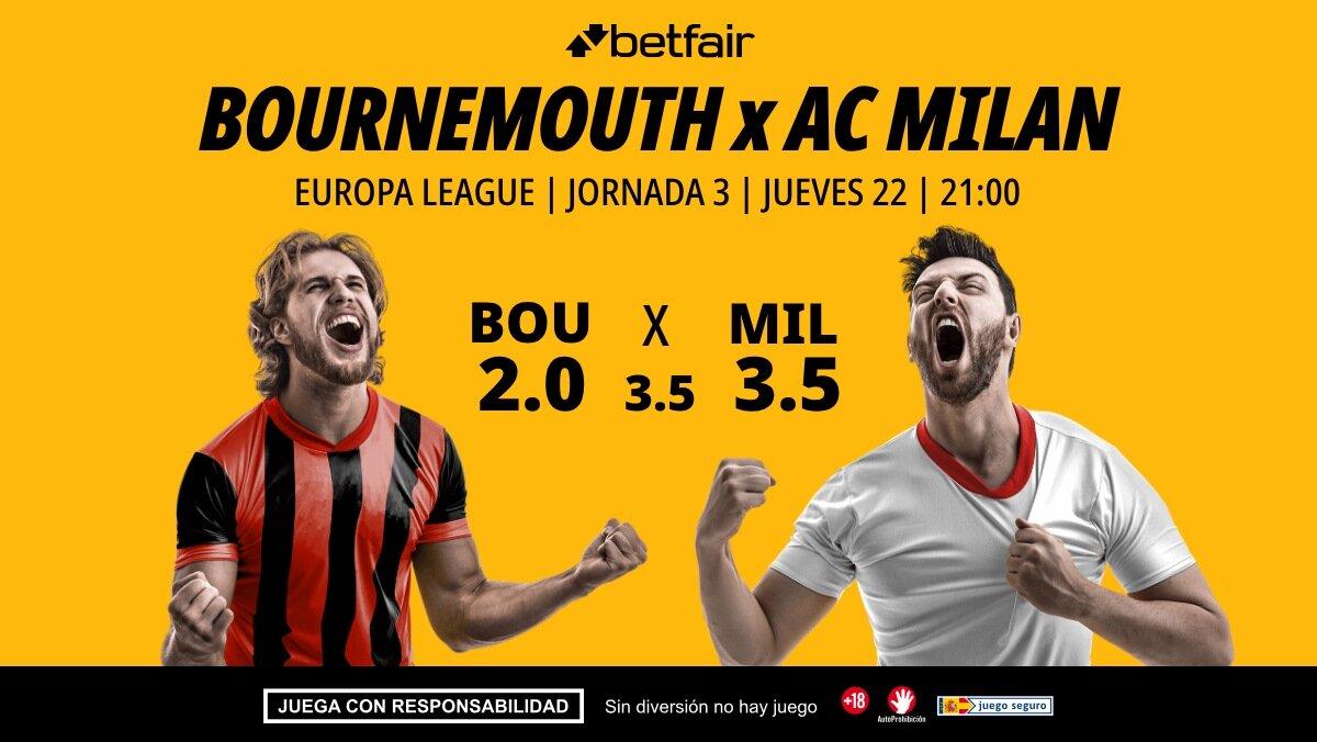 Bournemouth - AC Milan: alineaciones, horario, dónde ver, pronósticos y estadísticas