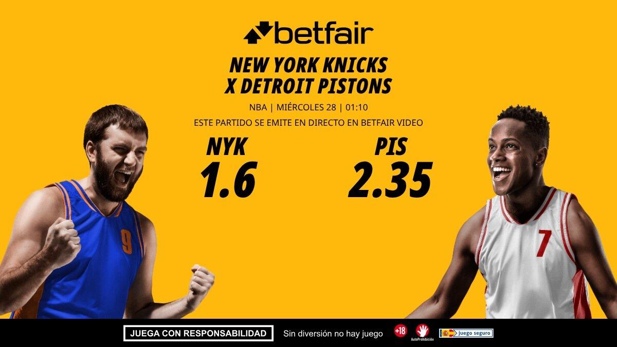 New York Knicks - Detroit Pistons: horario, dónde ver, bajas, estadísticas y pronósticos