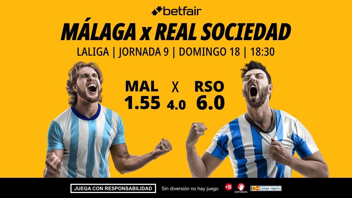 Málaga - Real Sociedad: alineaciones, horario, dónde ver, pronósticos y estadísticas