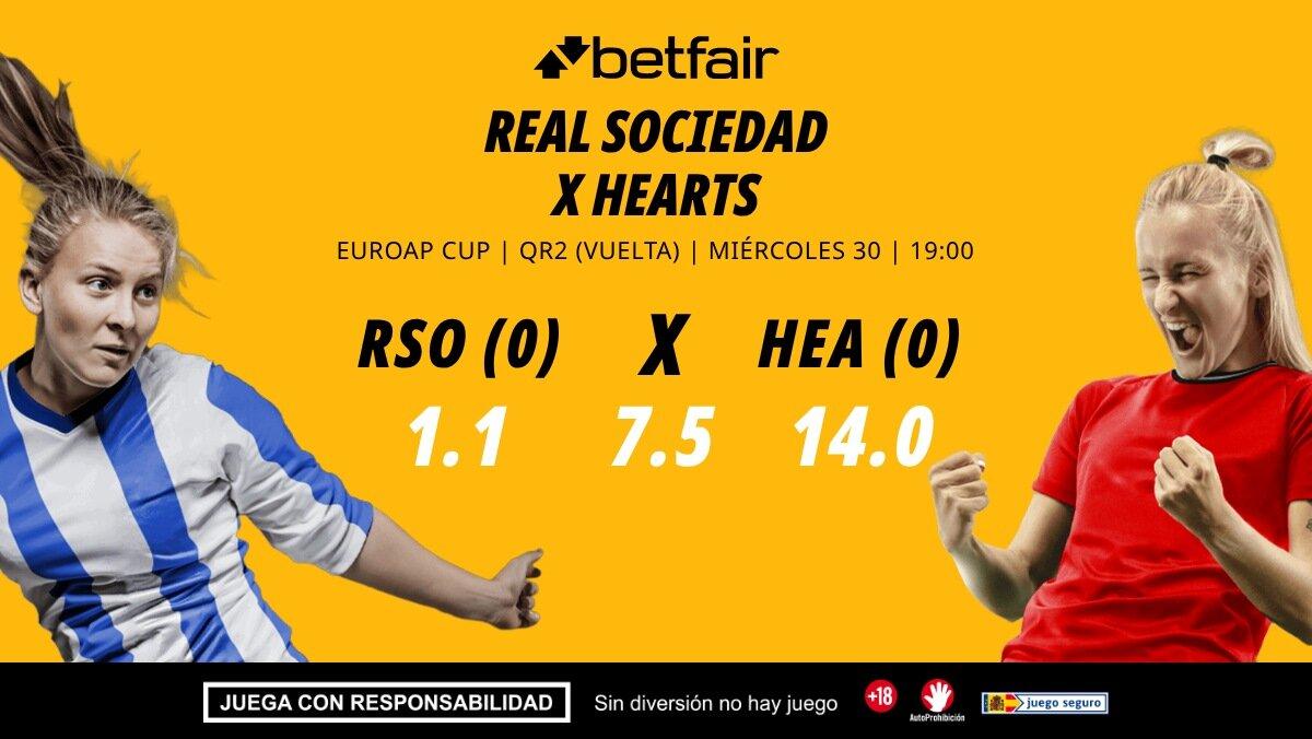 Real Sociedad - Hearts: alineaciones, horario, dónde ver, pronósticos y estadísticas