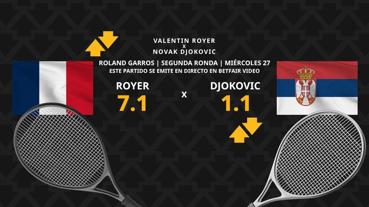Valentin Royer - Novak Djokovic: horario, dónde ver, estadísticas y pronósticos
