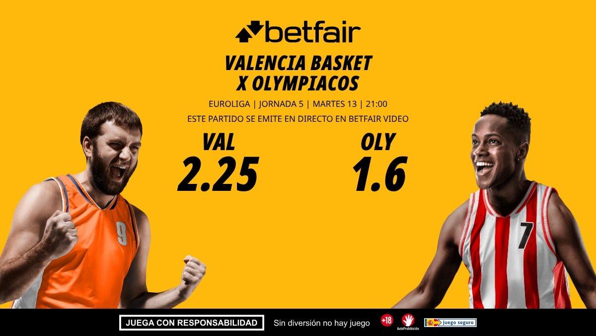 Valencia Basket - Olympiacos: horario, dónde ver, bajas, estadísticas y pronósticos